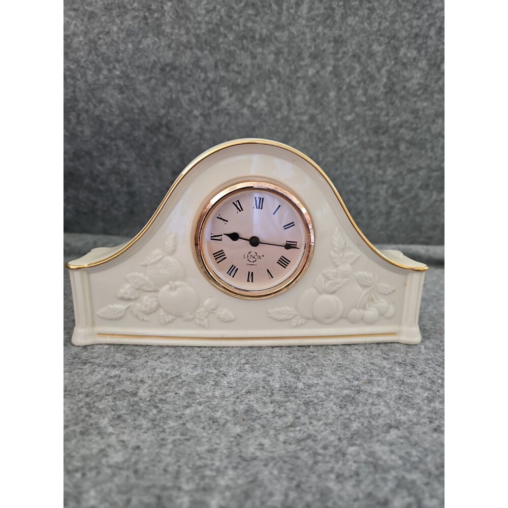 Lenox Fruits of Life Mantel Clock Cream Porcelain with 24K Gold Trim